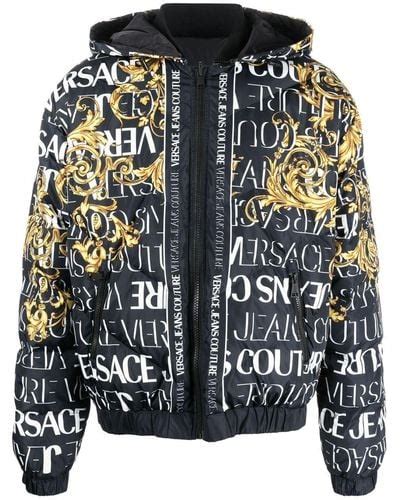 VERSACE Baroque Print Logo Reversible Down Jacket Black